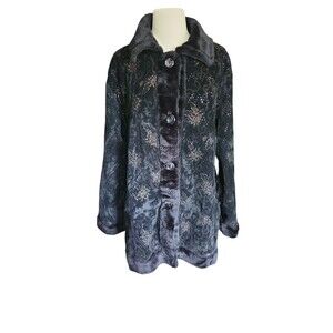 Y&F Faux Suede Whimsigoth Penny Lane Coat Womens XXL Black Sequin Phoebe Buffay